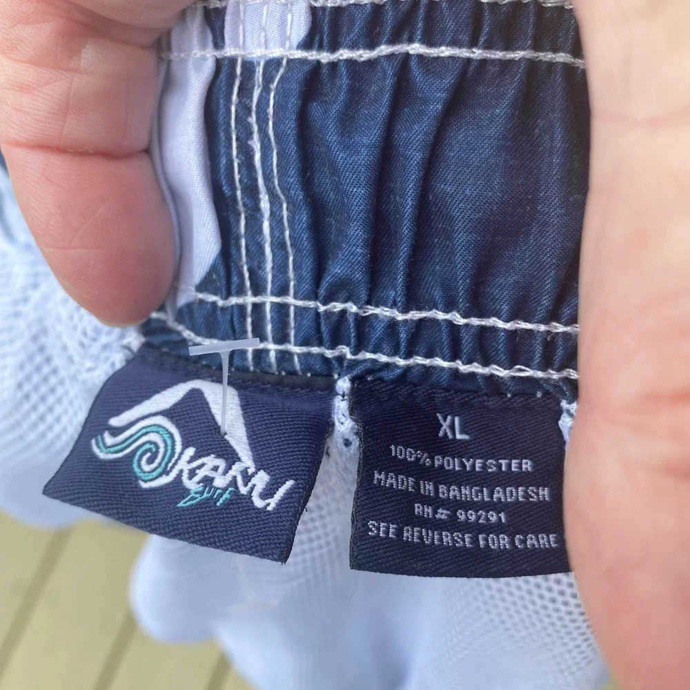 Okanu Hawaiian navy swim print trunks, Size: XL